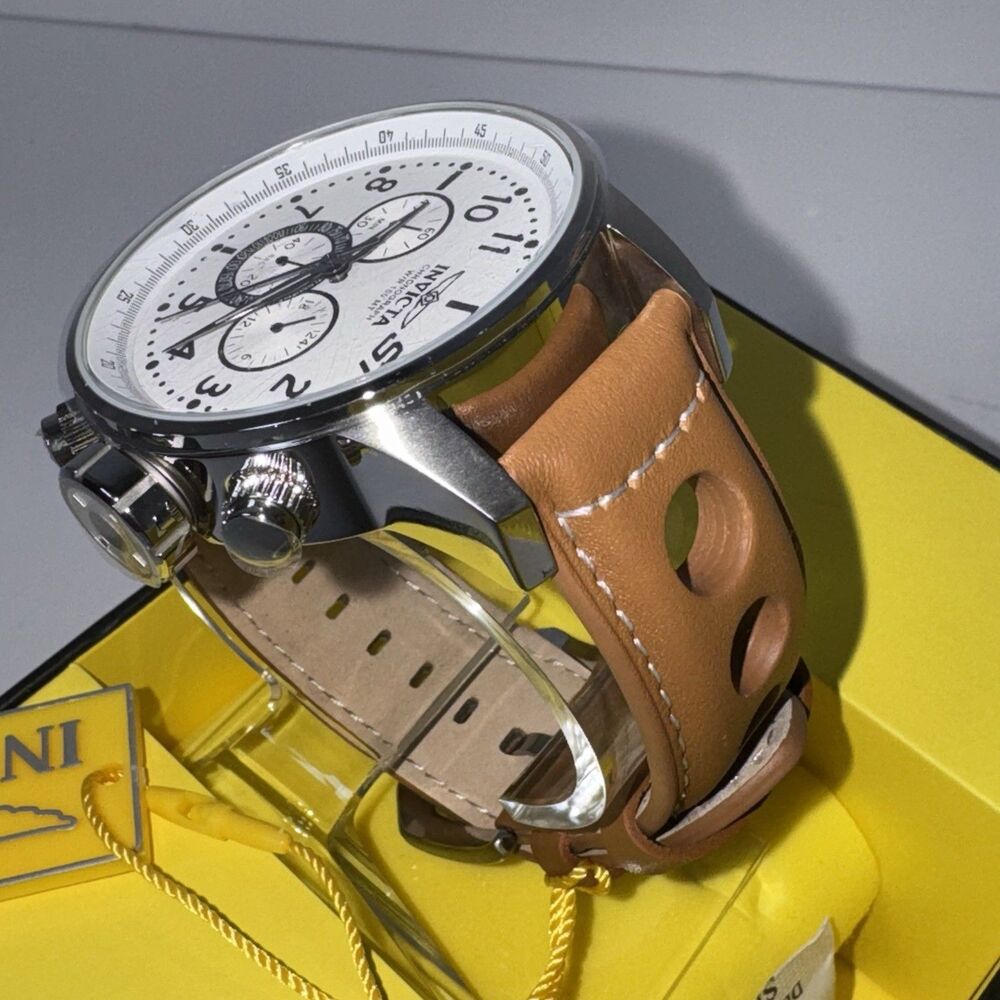 Invicta S1 Men’s Chronograph Quartz White Dial Brown Leather Strap 100m - Picture 9 of 16